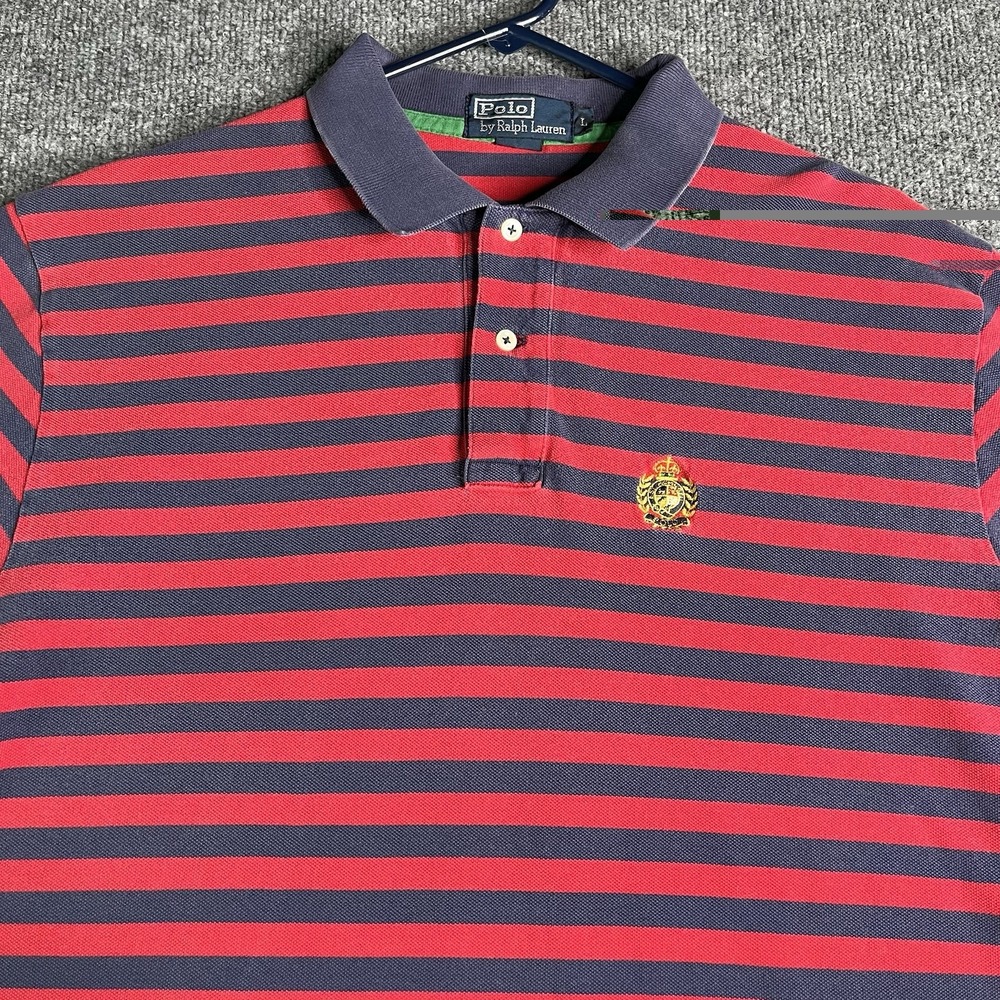 Vintage Polo Ralph Lauren Cookie Crest Polo Shirt Men's Large Rugby Striped Logo - Picture 2 of 7